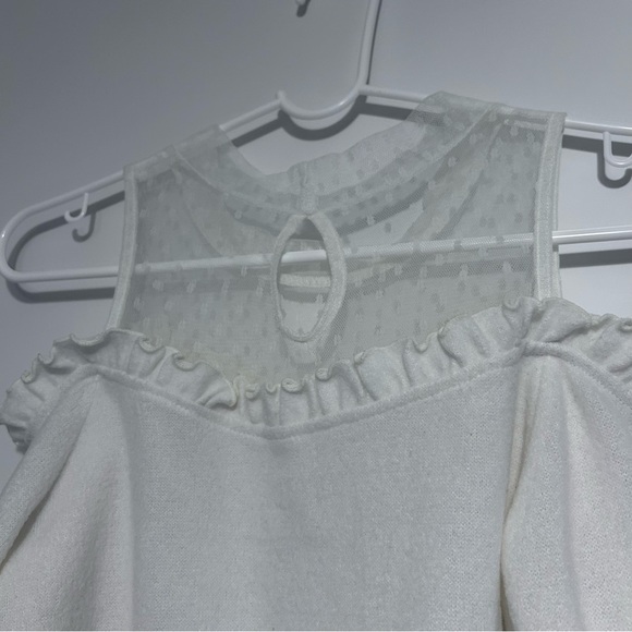 Cream Mars Jfashion Polkadot Mesh Cold Shoulder Top Size Small - Picture 3 of 8